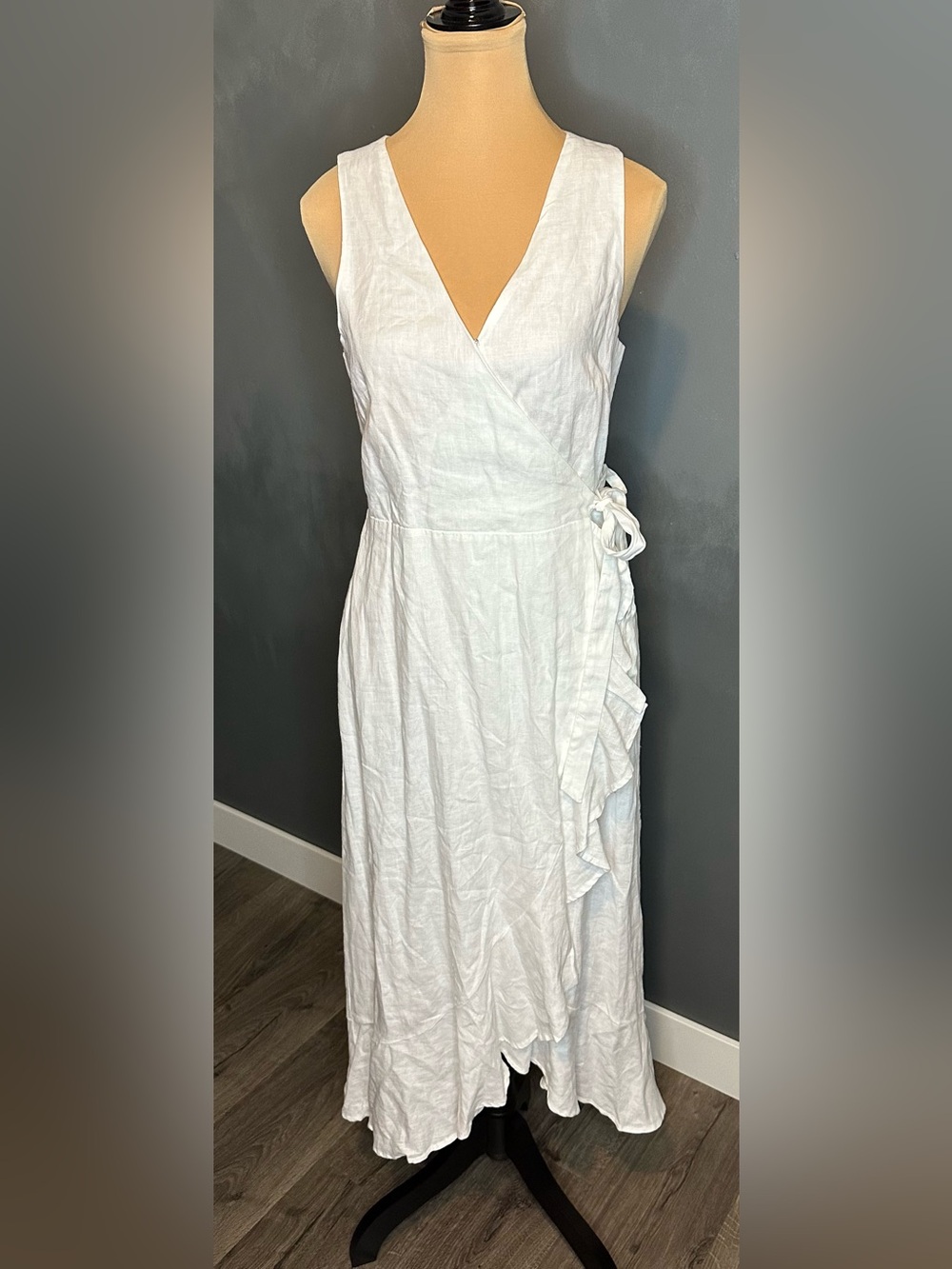 Tommy Bahama White Linen Wrap Midi Dress with Side Tie